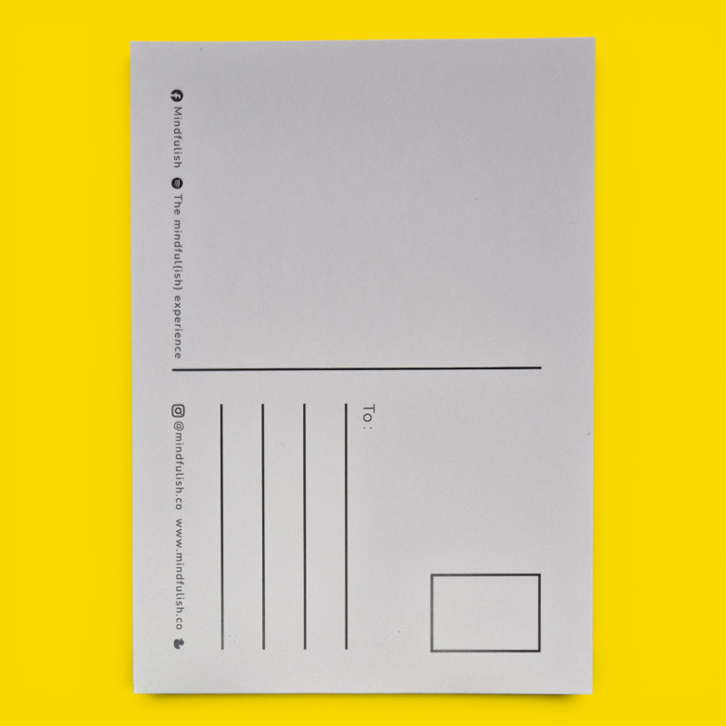 Colour-a-duck postcard back — sendable postcard side with mindful(ish) branding