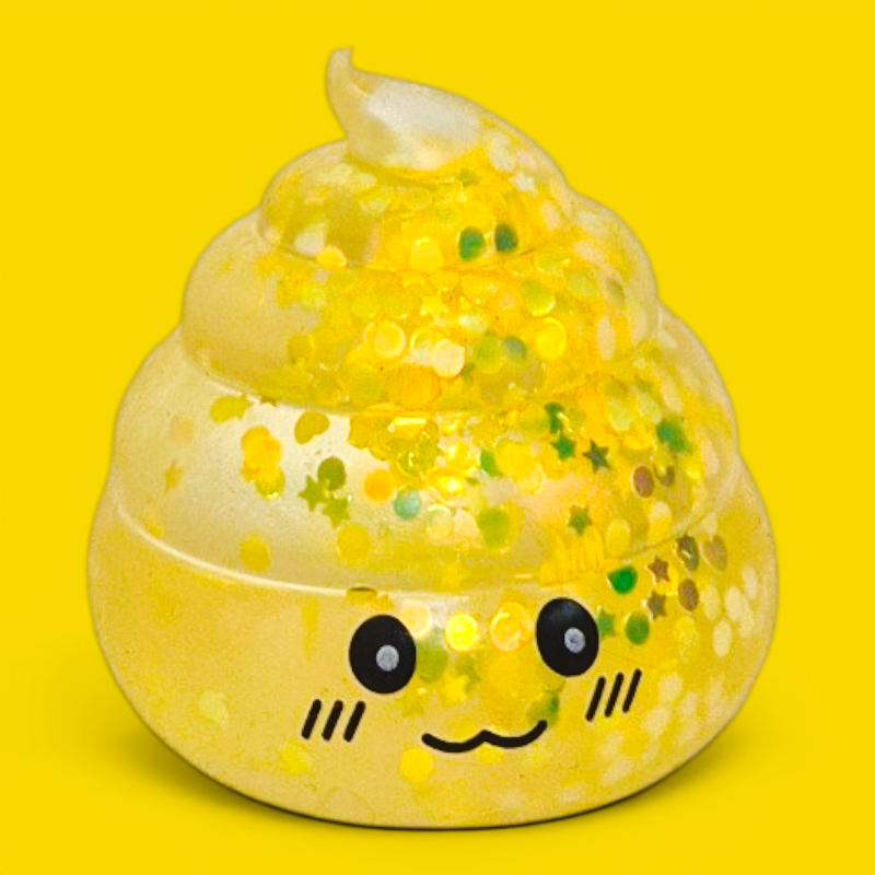 Kawaii glitter squishy poo pal stress toy with a cute smiling face