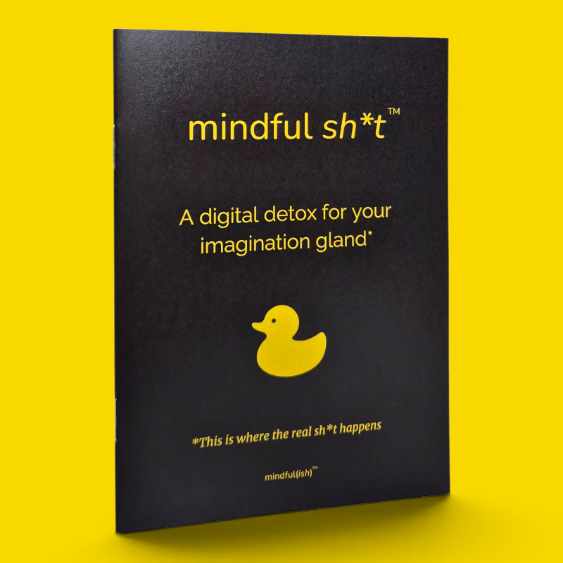 Mindful sh*t zine black cover with yellow rubber duck logo and tagline — A digital detox for your imagination gland